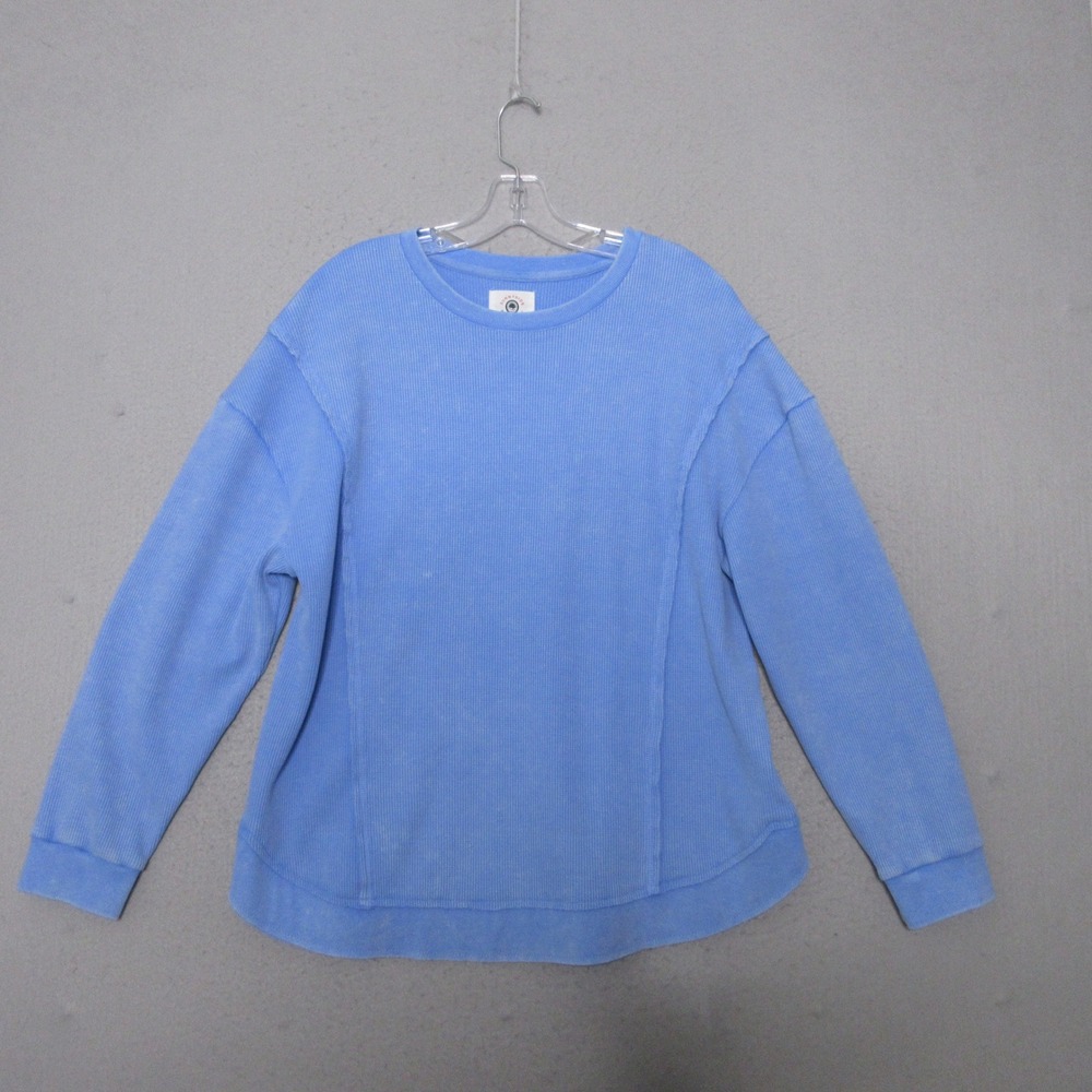 Sunnyside by Sundry Top Women XL Blue Waffle Knit Thermal‎ Lounge Travel Comfort